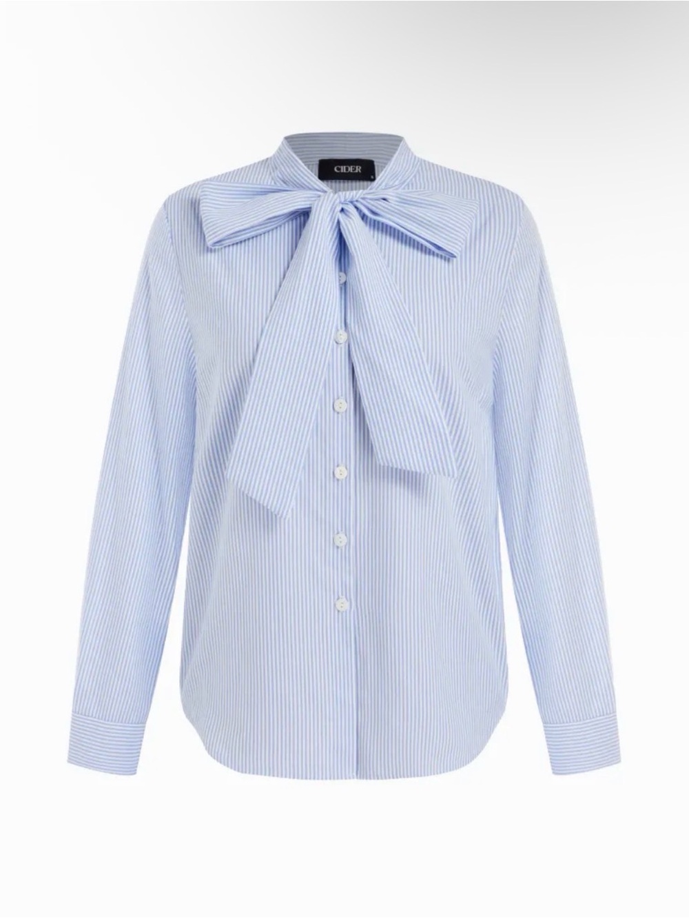 Cider Blue and White Pinstripe Bow-Tie Blouse